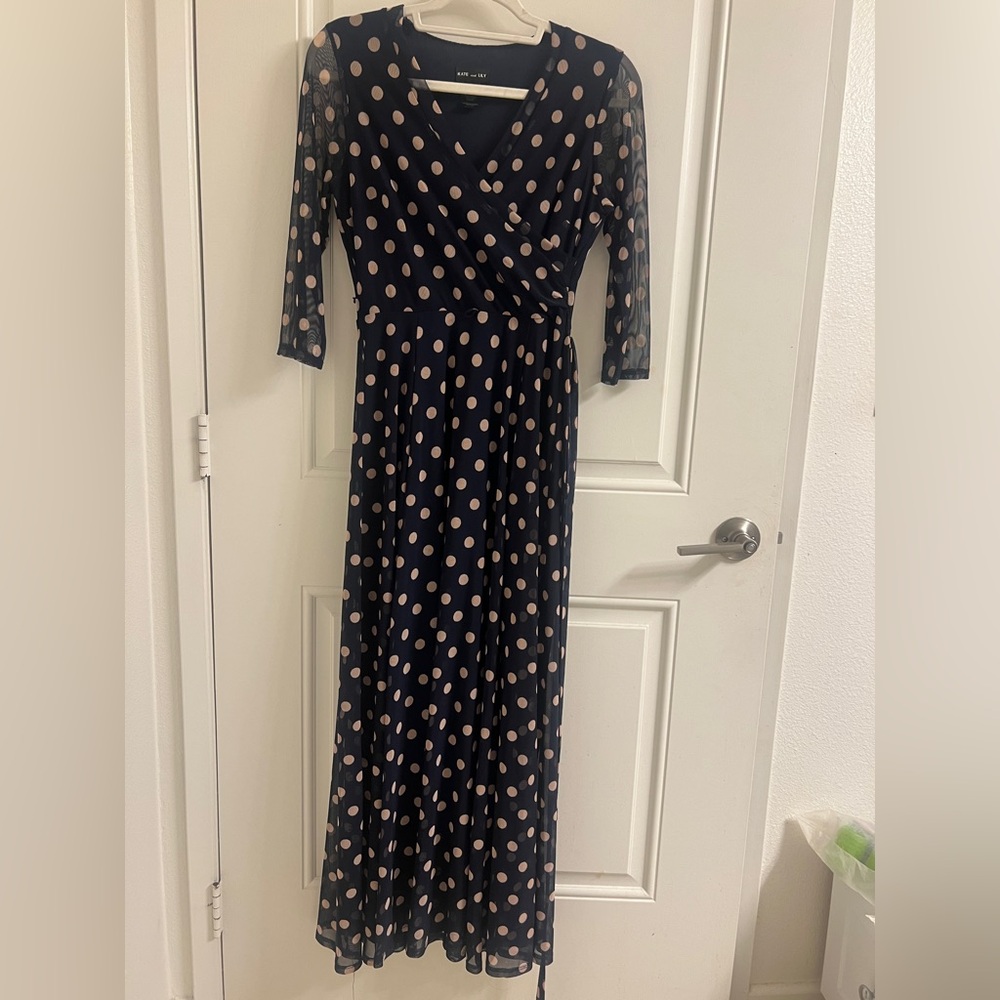 Elegant Navy Polka Dot Dress
